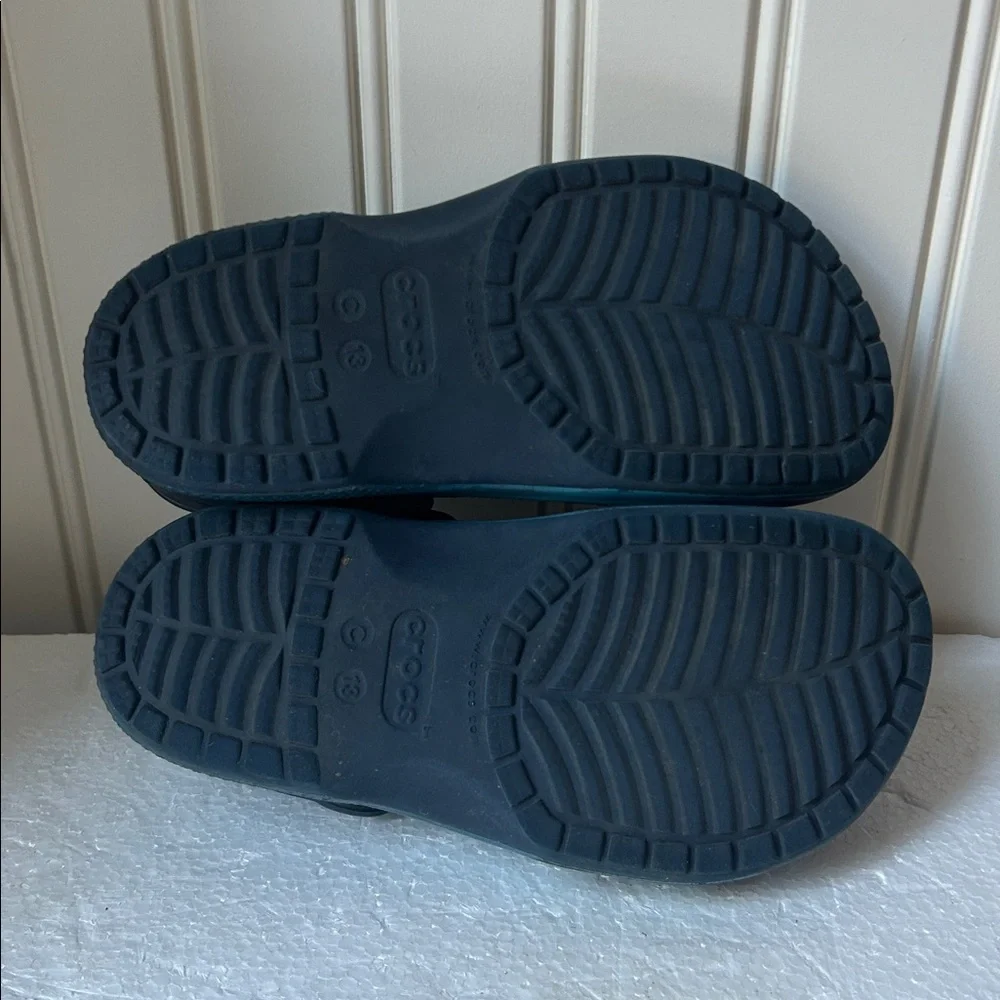 Crocs Kids SlipOn rubber Clogs slingback Mules unisex size 13 aqua/navy